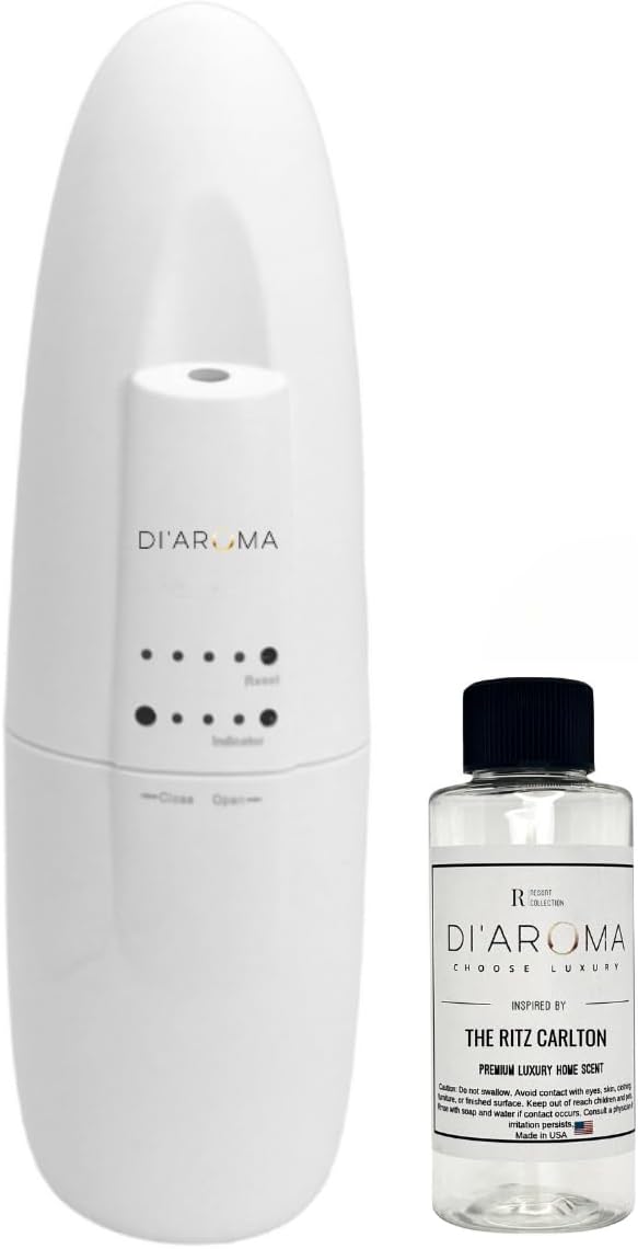 Di'Aroma Plug in Waterless Diffuser White with 60ml The Ritz Carlton Aroma Oil - Waterless Diffuser for Essential Oil, Wall Plug in- Up to 500 Sq.Ft | Essential Oil Aromatherapy Diffuser White