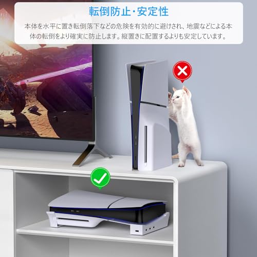 ISTATSO【2025新型PS5 対応】PS5 Slim用 スタンド ps5 横置きスタンド PS5 slim用収納アクセサリー 4つのUSBポート付き 転倒防止 地震対策 傷付き防止 放熱改善 ポートキャップ セット付き PS5 slim ディスク & デジタル版対応(ホワイト)