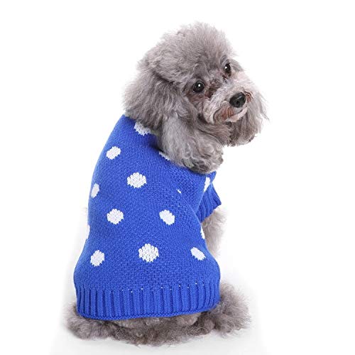 Dog Turtleneck Knitted Sweater Polka Dot Pattern Dog Sweater Blue Pet Clothing (Color : Blue, Size : Medium) #TOP2