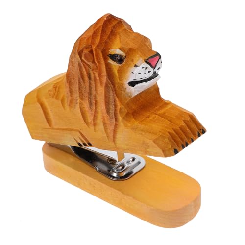KICHOUSE Animal Mini Wooden Stapler Lion Design Reusable Paper Stapler Cute Office Stationery Decorative Animal Stapling Tool for Desk Use