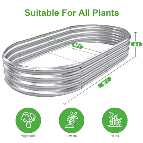 AHEONLAR 2pack 8×4×1ft Raised Garden Bed,Outdoor Galvanized Planter Boxes, Oval Large Metal Raised Garden Beds for Vegetables