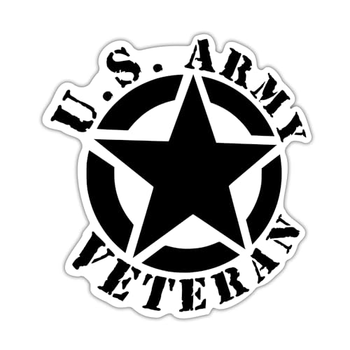 Army Veteran Star Vinyl Decal Sticker – Military Support Car, Truck, SUV, Laptop, Cup, Window, Wall – Black – 5.5 x 5.1 Inches -KCD1729B