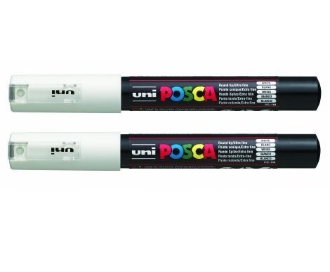 2 X Uni Posca Extra Fine Marker, White (PC1M.1)