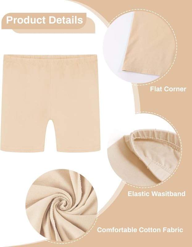 KETKAR Girls Cotton Shorts Pack of 3 | Soft Cotton Regular Fit Multicolour Shorts | Stretchable & Breathable Fabric |Home & Casual Use_Beige,8-9 Years 4