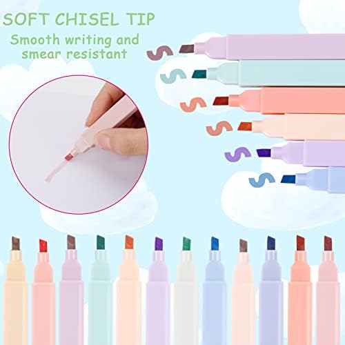 KroY PecoeD 12 Pack Aesthetic Pastel Highlighters with Chisel Tip Cute Mild Assorted Colors Markers Pen No Bleed Dry Fast Easy to Hold for Bible, Notes, Journal, School Supplies Office
