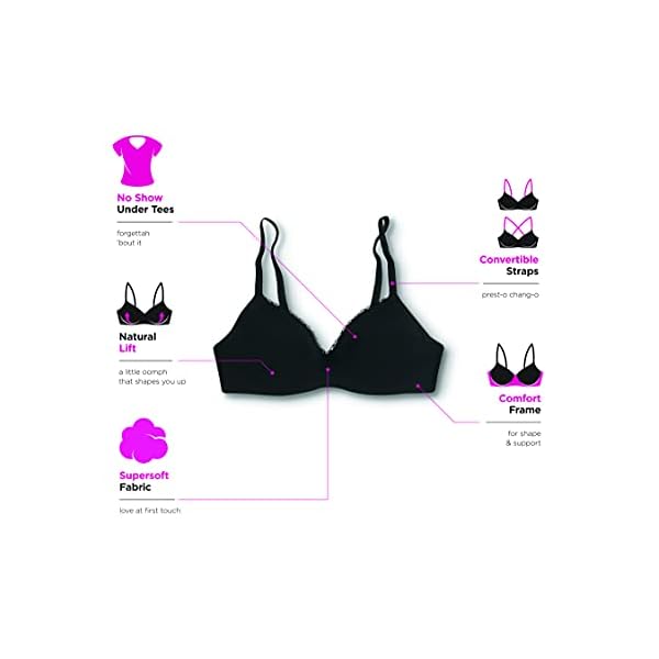 Maidenform-Womens-Pure-Comfort-T-Shirt-Wireless-Bra-DM7681 Maidenform womens Pure Comfort T-shirt Wireless Dm7681 T Shirt Bra, Black, Small US