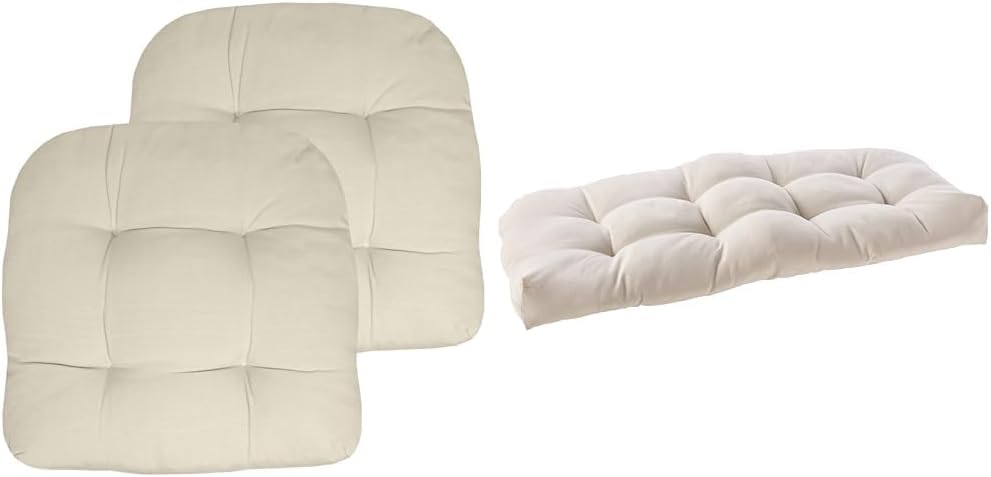 Sweet Home Patio Cushion Set - Tufted 19" x 19" Chair Pads (2 Pack) & 44" x 19" Loveseat Pad (1 Count), Cream