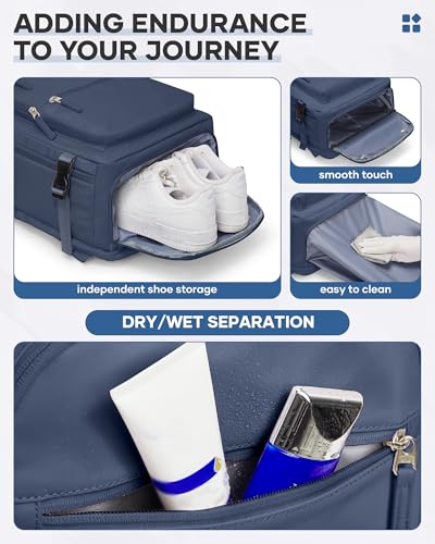 Large Travel Vacuum Backpack with Pump, 32L Backpack With Vacuum Seal, United Airlines Personal Item Bag 17x10x9,15.6 Inch Waterproof Business Laptop Backpack for Women & Men, Ocean Blue 7