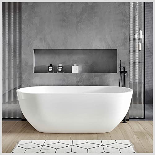 EVIVA Clair 60-Inch Acrylic Bathtub Non-Slip Deep Soaking Bathtub 64-Gallon