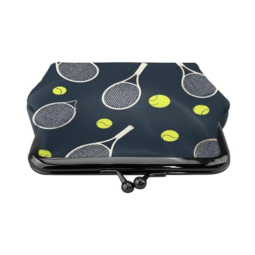 Lady Vintage Mini Coin Purse Wallet Clutch Bag (Funny Colourful Tennis Racquets And Tennis Balls (2))2