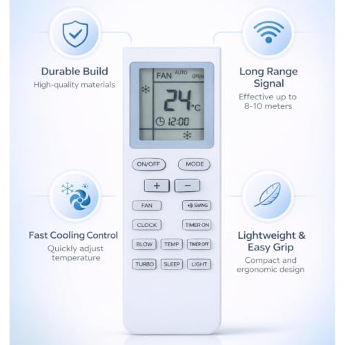 Image of 7-SAT Compatible with Voltas Ac Remote Control, Replacement Remote for Voltas Ac Remote Original (Come with 2 AAA Batteries)