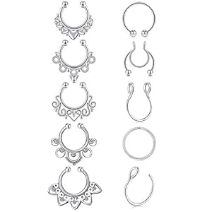 VF VFUN Fake Nose Rings Hoop for Women Stainless Steel Nose Cuff Non Piercing Clip On Nose Ring Faux Nose Piercing Jewelry