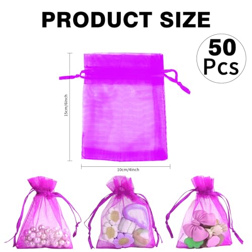 Image of BOEIAC Organza Bags - 50 Mini Rose Gold Mesh Wedding & Party Favor Bags with Drawstring - 4 x 6 Inch, Jewelry, Candy