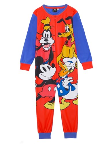 Disney Mickey Mouse Official Boys Onesie, Sleepsuit, All in One Pyjamas Featuring Mickey Mouse, Donald Duck, Goofy and Pluto, Red/Blue, Age 2-3 Years