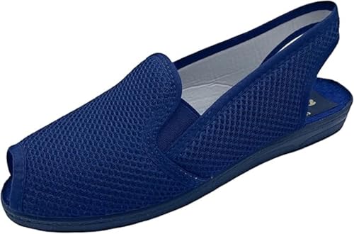 Sevilla Zapatillas de Casa Mujer Verano, Zapatillas Cómodas Respirables, Zapatos Rejilla Cuña, Punta Cerrada - Suela Caucho - Multicolor - Talla 35-41 - Hecho EN ESPAÑA (Marino, Numeric_37)