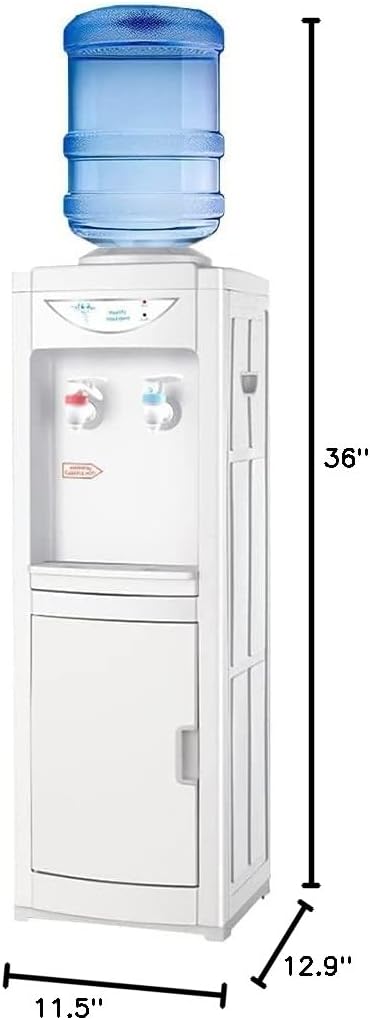 Water Dispenser for 5 Gallon Bottles,Top Loading Hot & Cold Water Dispenser, Child Safety Lock Water Cooler for Indoor Home Office Use with Storage Cabinet, White