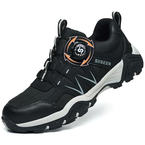 Imagen de ZZR Zapatos de Seguridad Zapatos de Trabajo para Hombres y Mujeres Zapatos Antideslizantes con Punta de Acero Cordón con Hebilla giratoria Negros 43EU