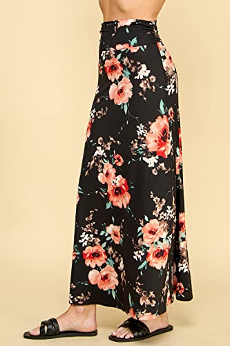 Mbj Wb296 Womens Lightweight Floor Length Maxi Skirt L Black_Floral #TOP1