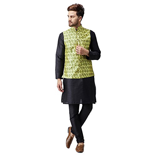 Image of SOJANYA (Since 1958, Men's Silk Blend Grey Kurta Pyjama & Silk Blend Jacket Combo