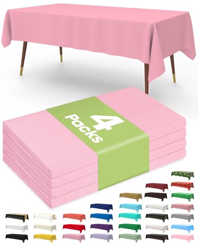 Pureegg Plastic Table Cloth Disposable 4 Pack 54 x 108 Inch Table Cloths for Parties Decorative Tablecloths for Rectangle Tables Pink Plastic Cover Leakproof & Sturdy Pink