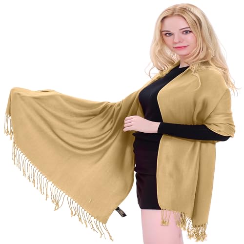 CJ Apparel Rich Cream Solid Color Tassels Design Nepalese Shawl Scarf Wrap Stole Throw Head Wrap Pashmina Hand Made in Nepal New