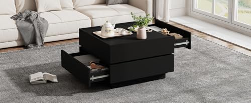 Mesa de centro giratoria anticaídas con cajón de almacenamiento negro 7