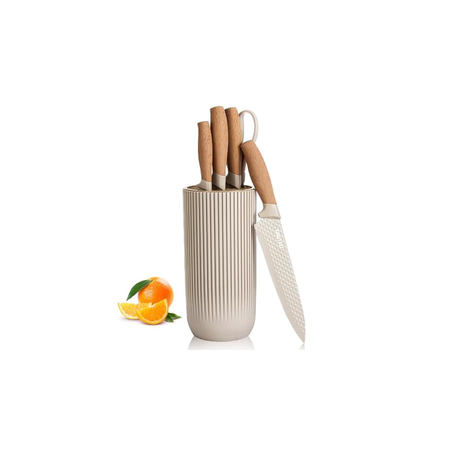 Kitchen-Knife-Set-Professional-Stainless-Steel-Knives-Set-for-Kitchen-with-Universal-Knife-Block-Sharp-Non-Stick-Ergonomic-Ideal-for-Chefs-and-Cooking-Enthusiastsbeige Kitchen Knife Set, Professional Stainless Steel Knives Set for Kitchen with Universal Knife Block - Sharp, Non-Stick, Ergonomic - Ideal for Chefs and Cooking Enthusiasts(beige)