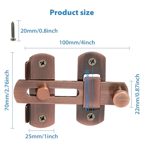 Image of Alise 4 Inch Red Bronze SUS304 Stainless Steel Gate Latches for Barn Door | Heavy Duty Gate Hardware ,Security Flip Latch,Anti-theft Latch,Safety Door Lock for Barn Wood Fence Sliding French Doors