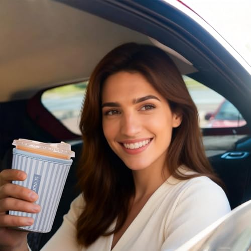 Image of Reusable Insulated Sleeve for Iced Coffee Cup, Coffee Neoprene Sleeve for Cold & Hot Drinks, Beverage Holder for Iced Coffee (Blue Stripes, Small: 16-18oz)