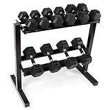 WF Athletic Supply Rubber Encased Hex Dumbbells with Rubber Grip Contoured Handle for Muscle Toning, Strength Building & Full Body Workout
