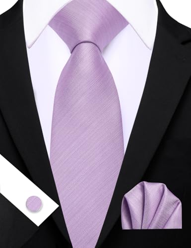 Image of Barry.Wang Plain Men Silk Ties Extra Long Satin Necktie for Wedding Business Handkerchief Cufflinks Set Solid Colors