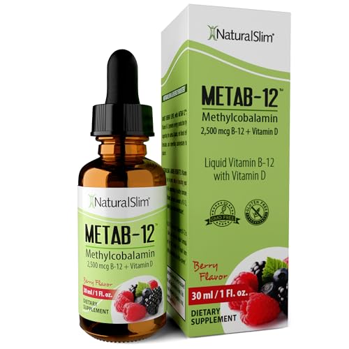 NaturalSlim Liquid B12 Vitamins with Vitamin D - Metab-12 Methylcobalamin 2500 mcg B12 Sublingual Drops for Metabolism, Energy, & Immune Support - Berry Flavor 1 fl oz