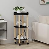 IBUQDDV Servierwagen 3 Etagen Schwarz 38x38x82 cm Holzwerkstoff & Holz mit Rollen und Ablagen für Küche Wohnzimmer Aufbewahrung