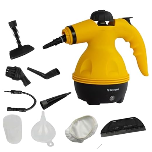 BEHOME Pulitore a Vapore Portatile per Casa e Tessuti, 9 Accessori inclusi | Pulisce, sgrassa, sterilizza, toglie le macchie da divani, tappeti sedili, auto