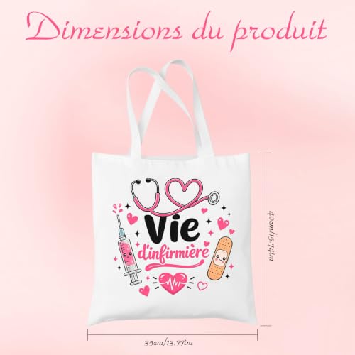 Cadeau Infirmiere, Sac Infirmiere en Toile 35 x 40 cm, Cabas Imprimé – vue 4