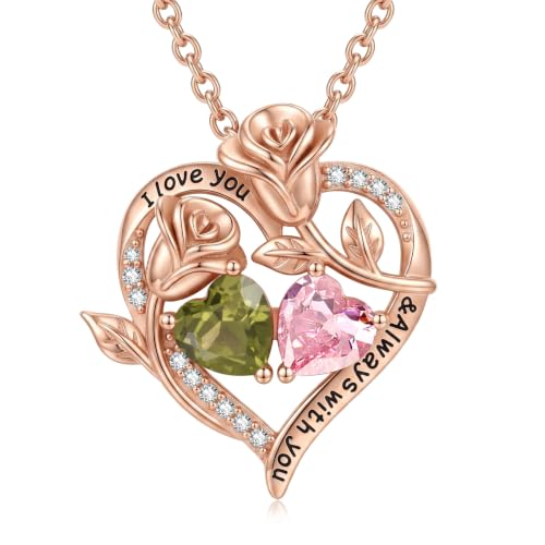 Liorabelle Rose Gold Plated Birthstone Necklace for Women Heart Aug Oct