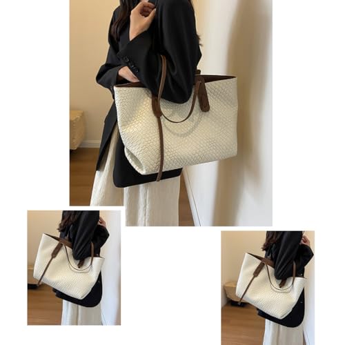 Image of Womens Fashion Luxury Large Leather Woven Leather Tote Handbag Shoulder Bag Women Top Handle Satchel Handbag Work