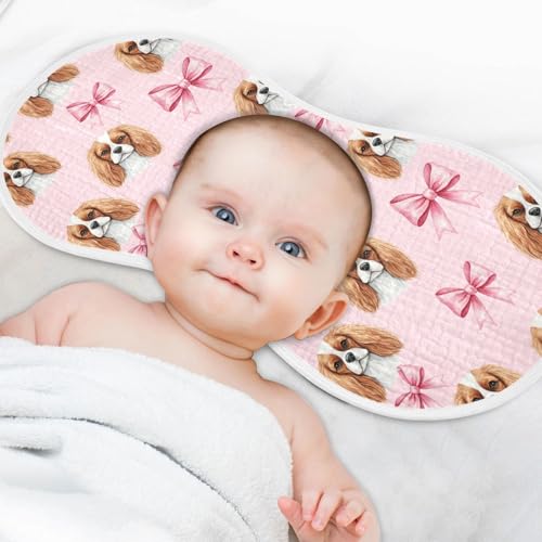 J JOYSAY Dogs Cocker Spaniel Bow Pink Baby Burp Cloths for Boys Girls Large 22''x11'' Cotton 4 Layer Baby Infant Burp Cloths for Girl Unisex one sizex24