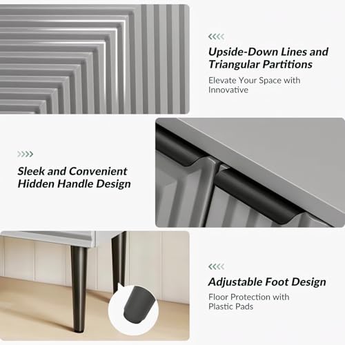 Image of Prism Pattern Wooden Sideboard Cabinet | 2 Door Storage Unit with Metal Legs | Premium HDMR Wood Console Cabinet for Living Room, Kitchen & Dining | DIY Leg Assembly | Grey