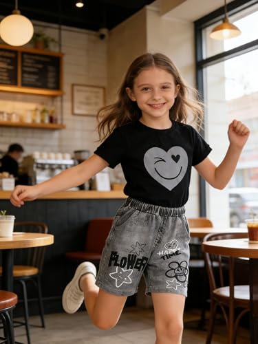 Image of Ayzozuy Kid Girl Clothes Shorts Set 2 Piece Outfits Summer Casual Short Sleeve Top and Shorts Set for Girls 4-7