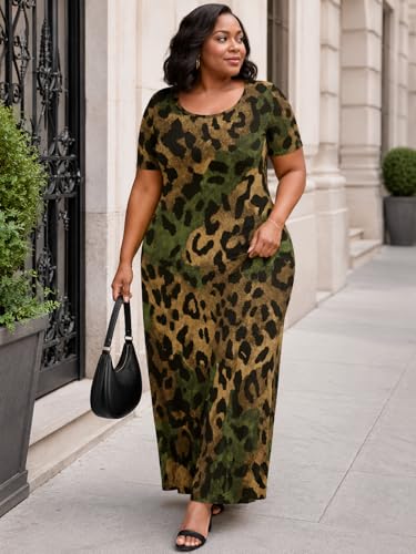 Image of SUZONANA Plus Size Dresses for Women Summer Casual Maxi Dress Short Sleeve Loose Vacation Dress