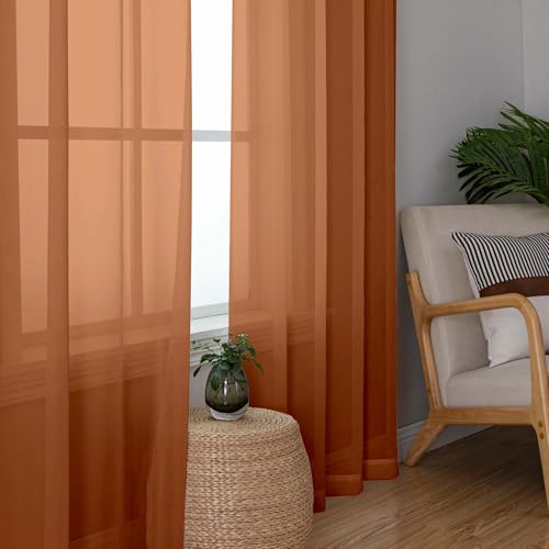 Image of OWENIE Sheer Curtains 72 Inches Long 2 Panels Set, Light Filtering Sheer Curtain Rod Pocket Clear Drapes for Living Room Bedroom Window Sliding Door, Each 42 x 72 Inch, Orange