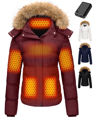 Women Short Heated Jacket Battery Pack Included Puffy Warm Ski Snow Snowboard Coat Horse Riding Gear Backpack Accessories Pants Vest Gift Cool Car Rv Equipment Road Trip Stuff Hiking Essentials