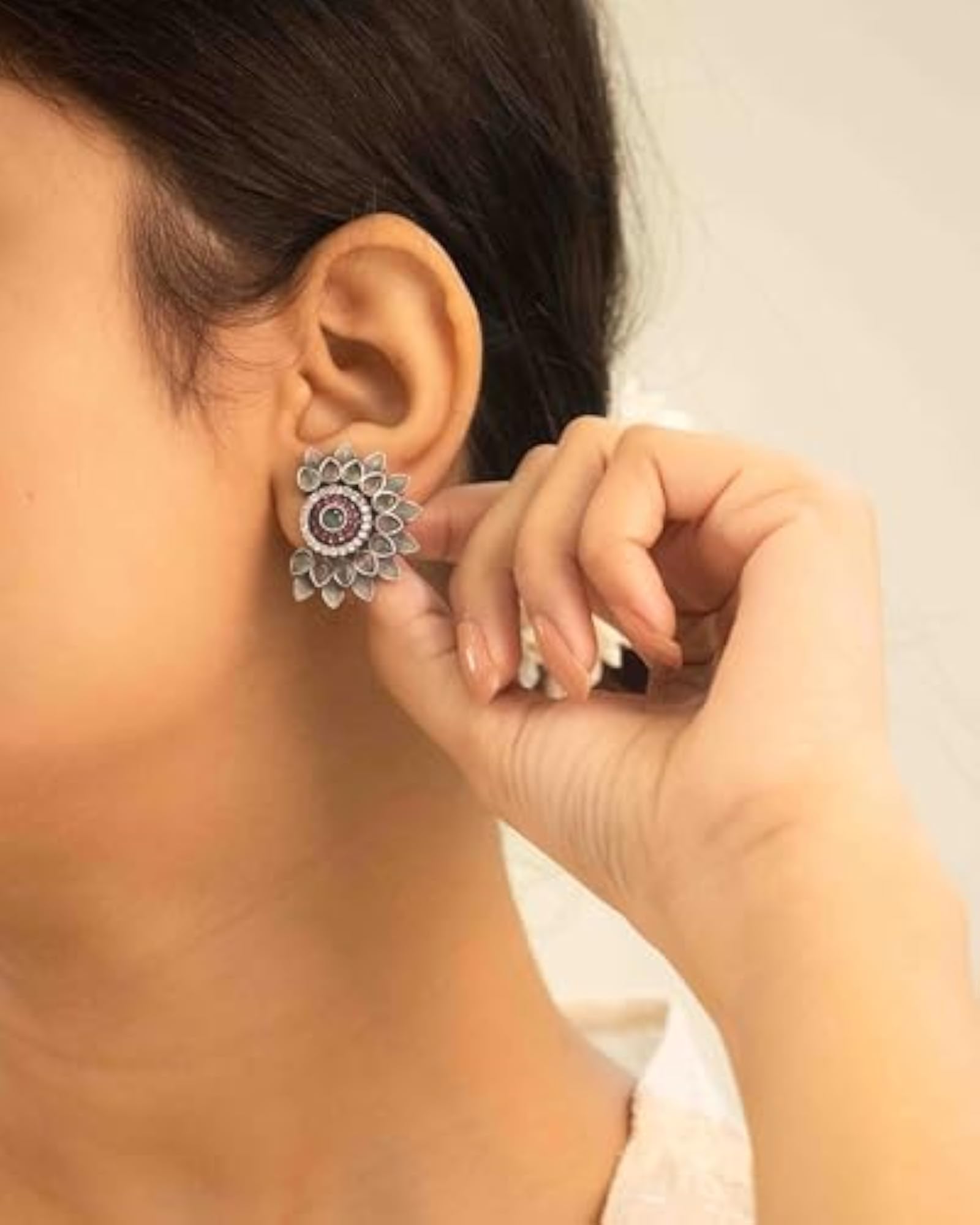Women's 925 Sterling Silver Drop Stud Earrings, Mizoya Petal Design