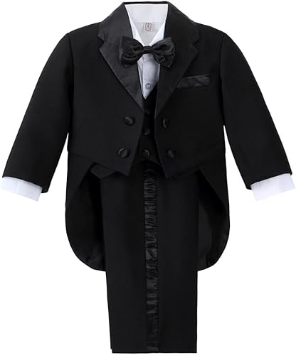 Dressy Daisy Conjunto de 5 piezas de esmoquin para bebé niño pequeño traje de vestido formal para caballero traje de boda negro blanco marfil