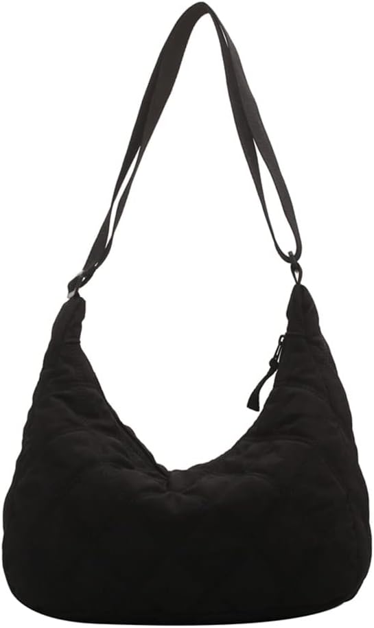 Nylon Shoulder Bag Crescent Purse for Women Puffer Tote Handbag with Zipper Quilted Crossbody Bag for Daily Use
