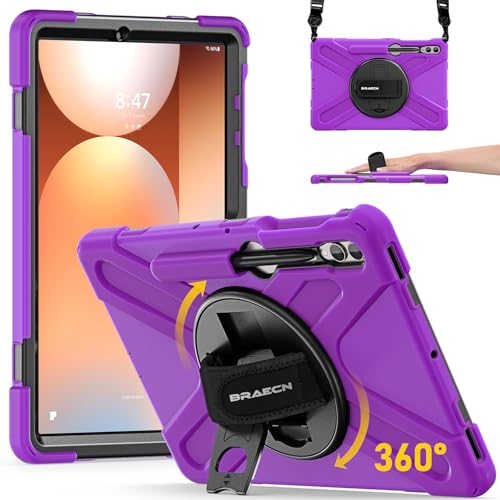 Image of BRAECN Case Galaxy Tab S10 Plus / S9 Plus / S9 FE+ / S8 Plus / S7 Plus / S7 FE | 12.4 inch Shockproof Heavy Duty Full Body Protective Cover with Hand Strap & Kickstand, Shoulder Strap, S Pen Holder Purple
