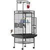 60″ Large Wrought Iron Bird Cage with Rolling Stand, Play Top & 4 Stainless Steel Bowls, Metal Parrot Cage for African Grey, Cockatiel, Conure, Lovebird, Budgie, Black