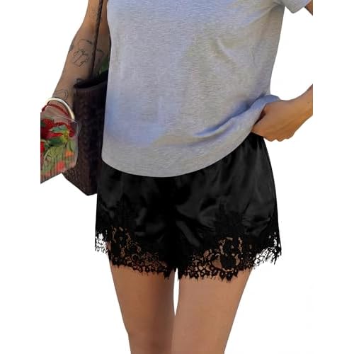 LOMON Women Satin Silk Lace Shorts Y2k Mini Shorts Coquette Lounge Half Slip Pj Bottoms 2026 Pitch Black X-Large