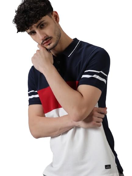 wrogn Men's Pure Cotton Pique Polo T-Shirt | Colorblock with Contrast Tipping | Slim Fit-picture-29